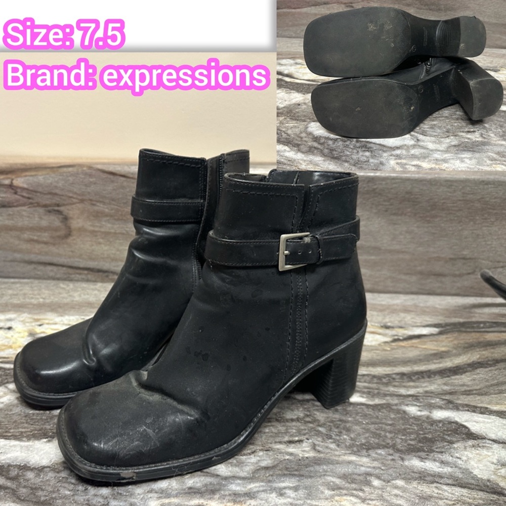 Womenâs 7.5 black heeled boots